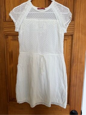 EDC ( by Esprit Group) White Lace-Trim Cotton Blend Mini Dress
